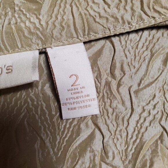Chico’s Metallic Textured Button Front Top Cuffed Roll Tab Sleeves Womens 2 EUC - Picture 4 of 11